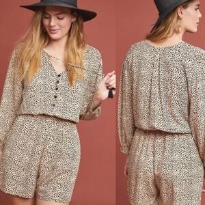 Anthropologie Beachgold Chelsea Leopard Romper One Piece Shorts XL‎ MRSP $155